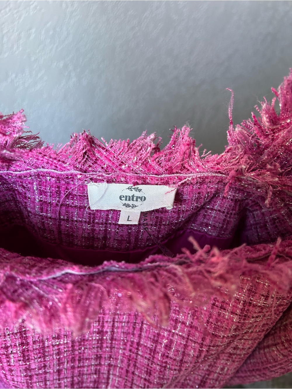 Entro Hot Pink Tweed Fringed Pinafore - Picture 2 of 4